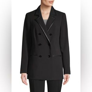 KARL LAGERFELD PARIS
Faux Leather-Trim Double-Breasted Jacket Small 4 Black